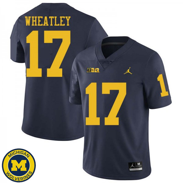 Men Michigan Wolverines #17 Tyrone Wheatley Navy Jordan Brand College Game Jersey